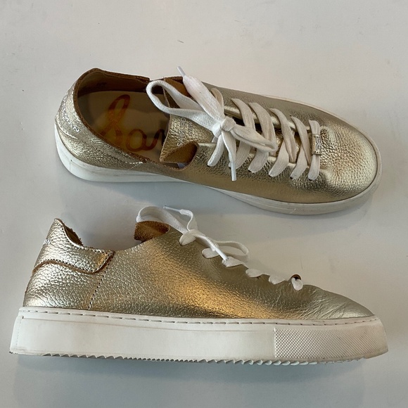SAM EDELMAN Poppy Lace Up Leather Women’s Sneaker Gold Metallic Size 8 - Picture 9 of 9